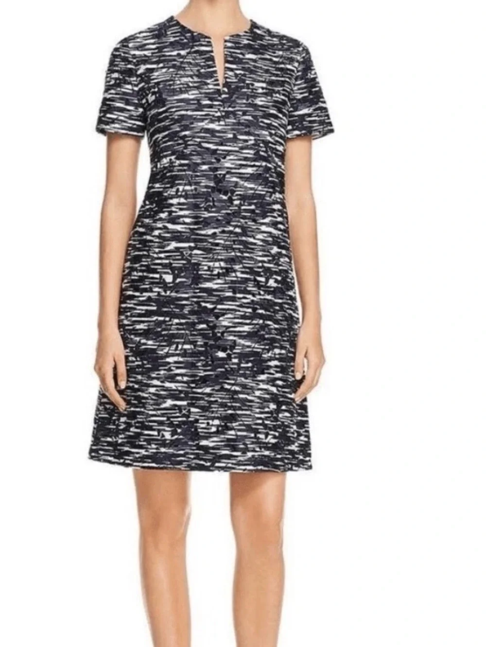 Tory Burch Navy & White Dina Space Dyed Cutout Dress
